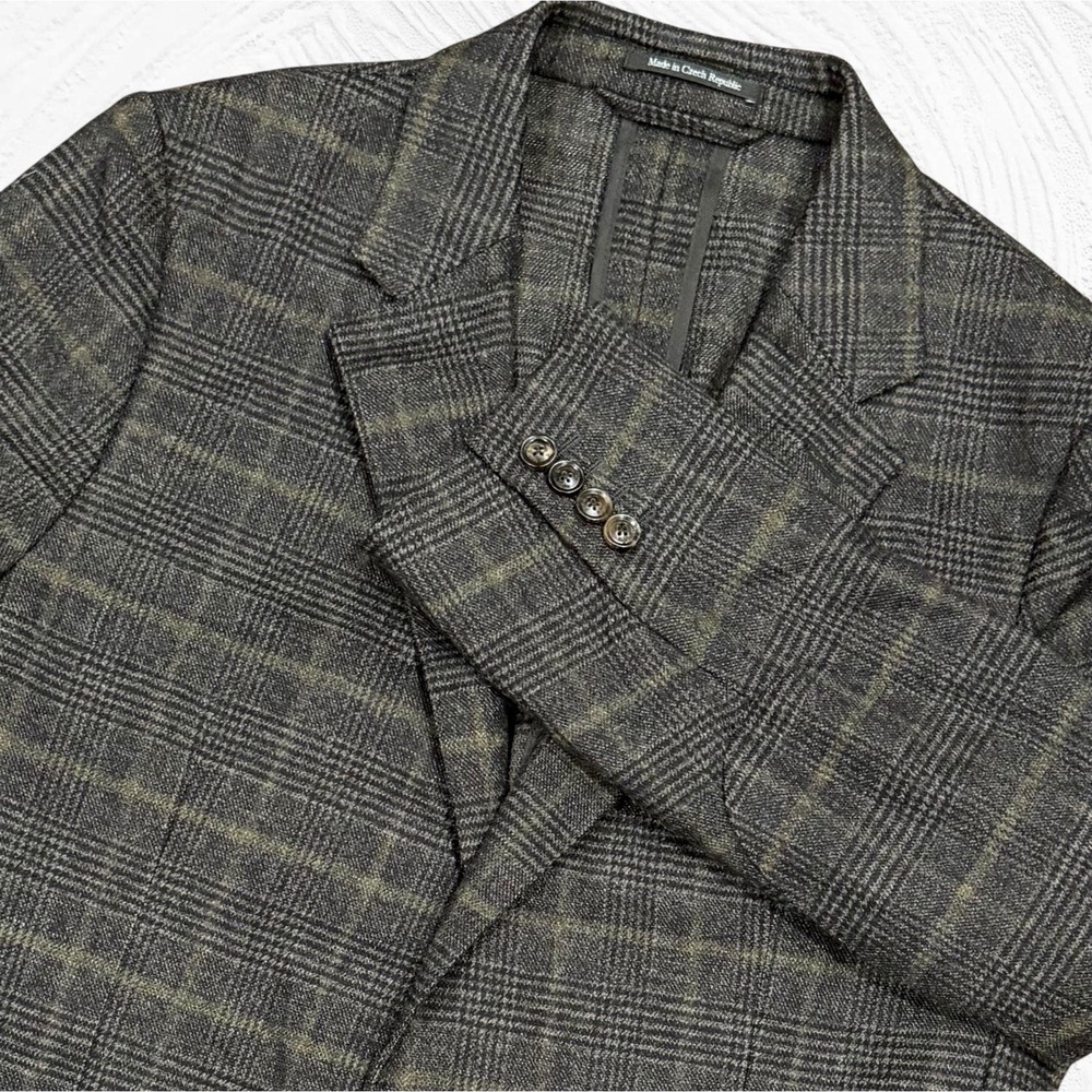 Ermenegildo Zegna Gray Black Green Wool Blazer Check Unstructured 44R(42)Recent